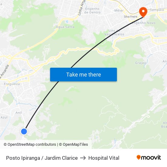 Posto Ipiranga / Jardim Clarice to Hospital Vital map