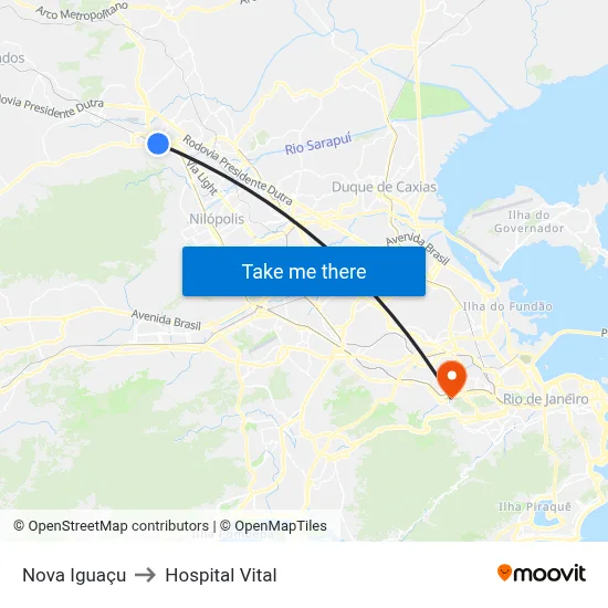 Nova Iguaçu to Hospital Vital map