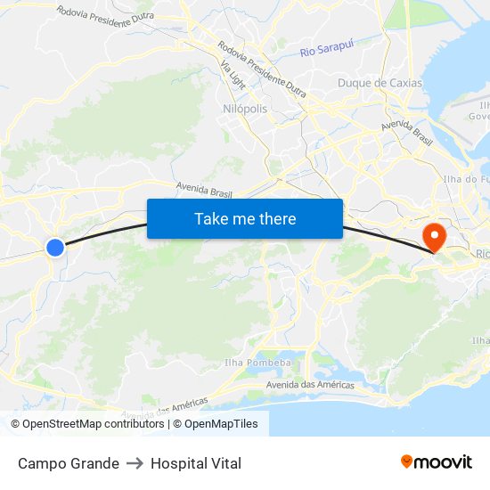 Campo Grande to Hospital Vital map