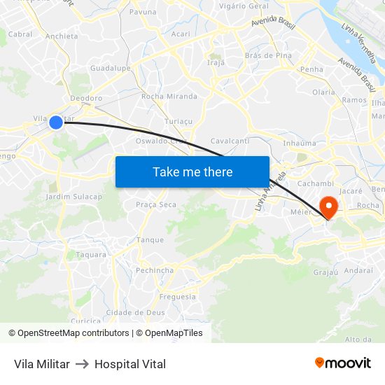 Vila Militar to Hospital Vital map