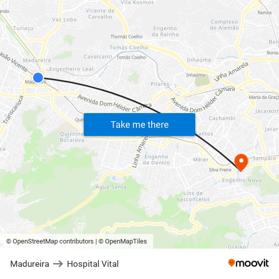 Madureira to Hospital Vital map
