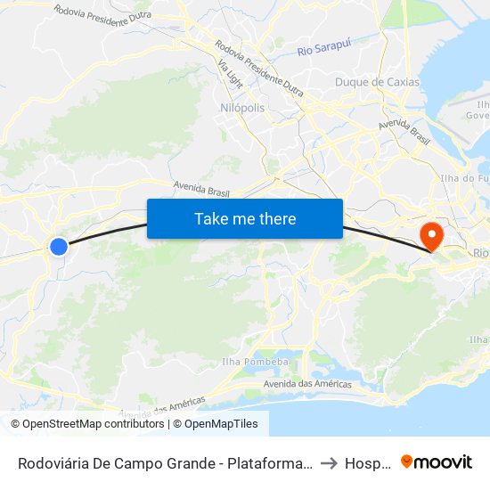 Rodoviária De Campo Grande - Plataforma D (Campo Grande E Jabour - Executivo) to Hospital Vital map