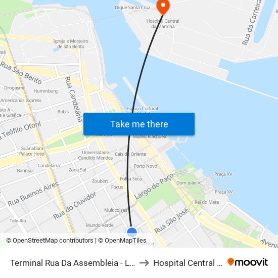 Terminal Rua Da Assembleia - Linhas 2111 E 2112 to Hospital Central Da Marinha map