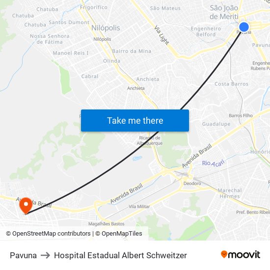 Pavuna to Hospital Estadual Albert Schweitzer map