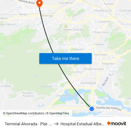 Terminal Alvorada - Plat. A Transoeste to Hospital Estadual Albert Schweitzer map