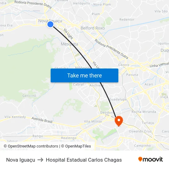 Nova Iguaçu to Hospital Estadual Carlos Chagas map