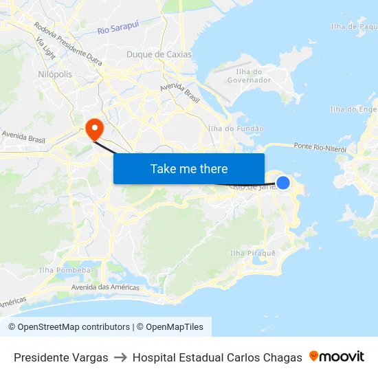 Presidente Vargas to Hospital Estadual Carlos Chagas map