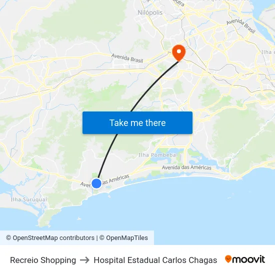 Recreio Shopping to Hospital Estadual Carlos Chagas map