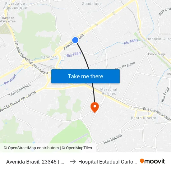 Avenida Brasil, 23345 | Guadalupe to Hospital Estadual Carlos Chagas map
