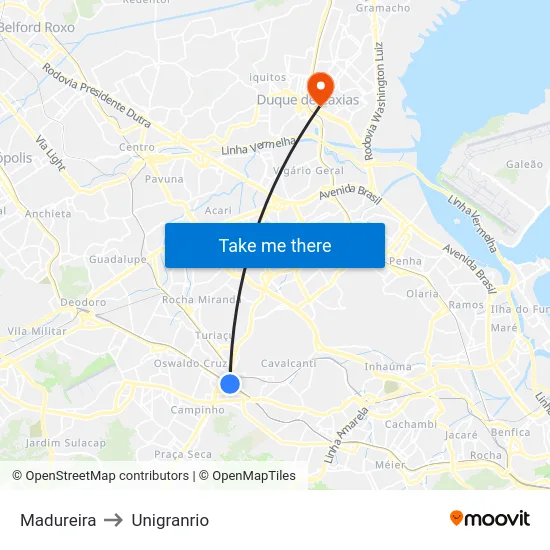 Madureira to Unigranrio map