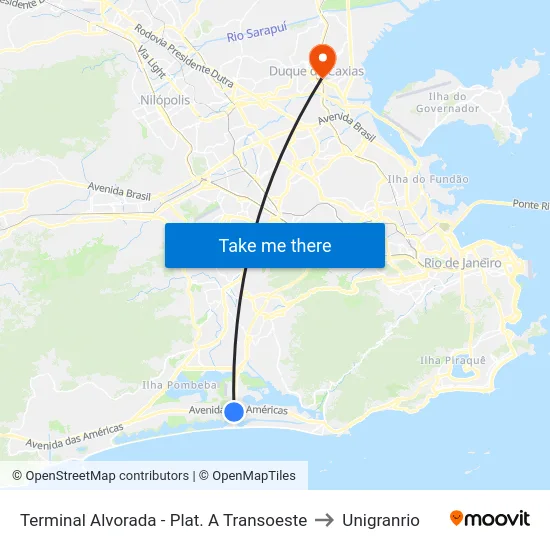Terminal Alvorada - Plat. A Transoeste to Unigranrio map