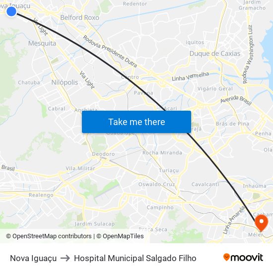 Nova Iguaçu to Hospital Municipal Salgado Filho map