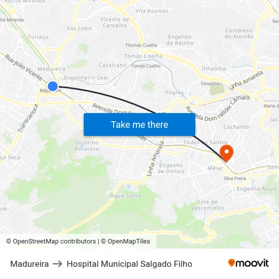 Madureira to Hospital Municipal Salgado Filho map