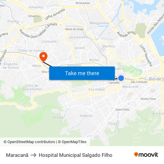 Maracanã to Hospital Municipal Salgado Filho map