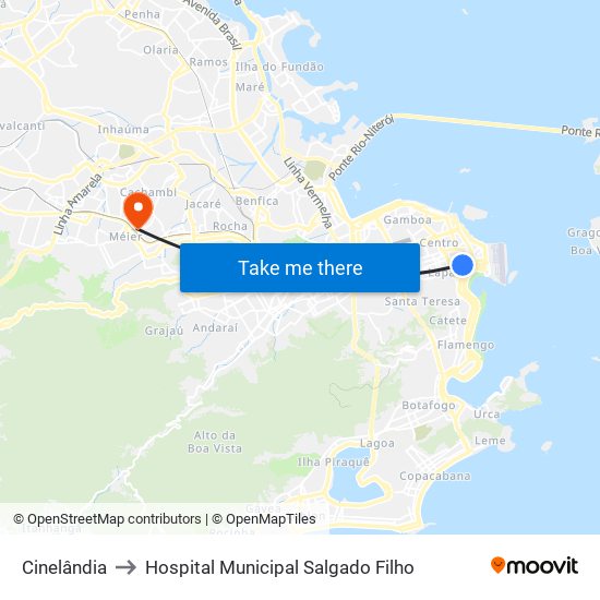 Cinelândia to Hospital Municipal Salgado Filho map