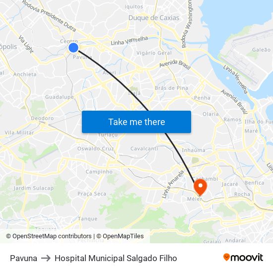 Pavuna to Hospital Municipal Salgado Filho map