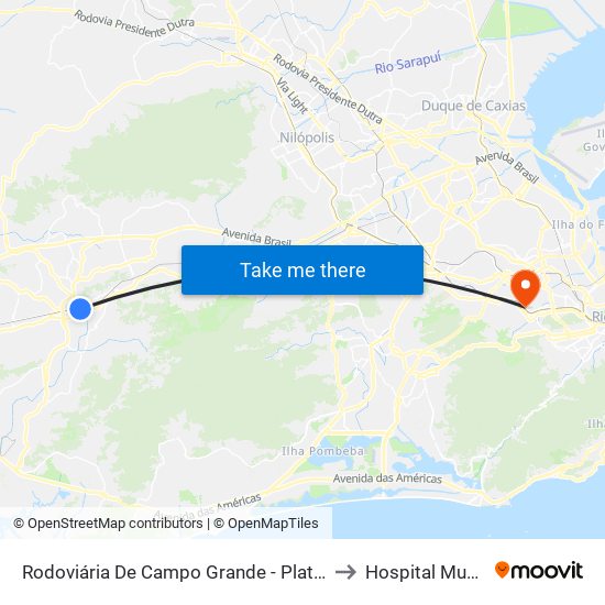 Rodoviária De Campo Grande - Plataforma D (Campo Grande E Jabour - Executivo) to Hospital Municipal Salgado Filho map