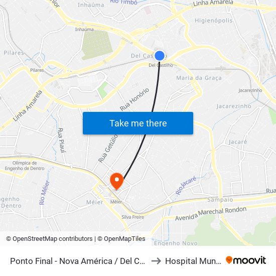Ponto Final - Nova América / Del Castilho (Linhas 616/913 - Integração Fundão) to Hospital Municipal Salgado Filho map
