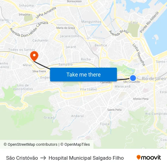 São Cristóvão to Hospital Municipal Salgado Filho map