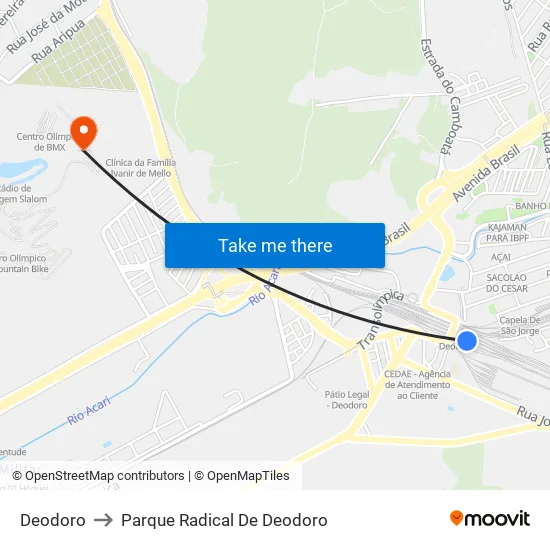 Deodoro to Parque Radical De Deodoro map