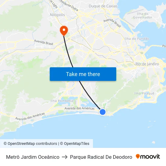 Metrô Jardim Oceânico to Parque Radical De Deodoro map