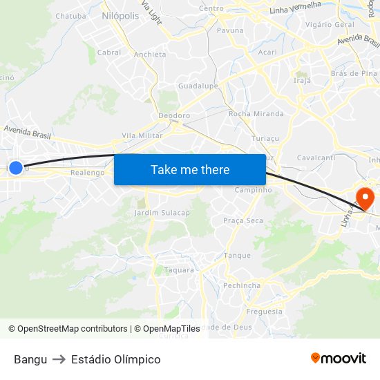 Bangu to Estádio Olímpico map
