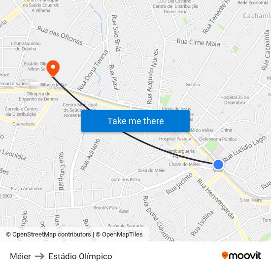 Méier to Estádio Olímpico map