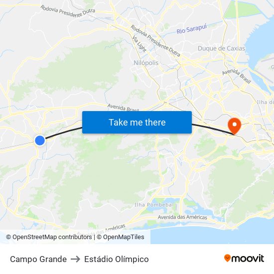 Campo Grande to Estádio Olímpico map