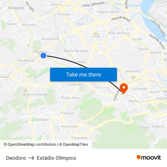 Deodoro to Estádio Olímpico map