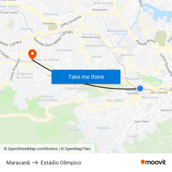 Maracanã to Estádio Olímpico map