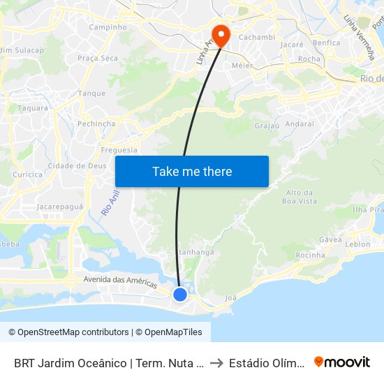 BRT Jardim Oceânico | Term. Nuta James to Estádio Olímpico map
