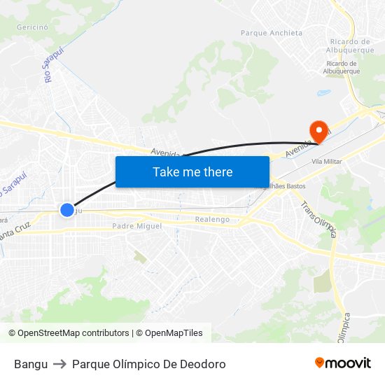 Bangu to Parque Olímpico De Deodoro map