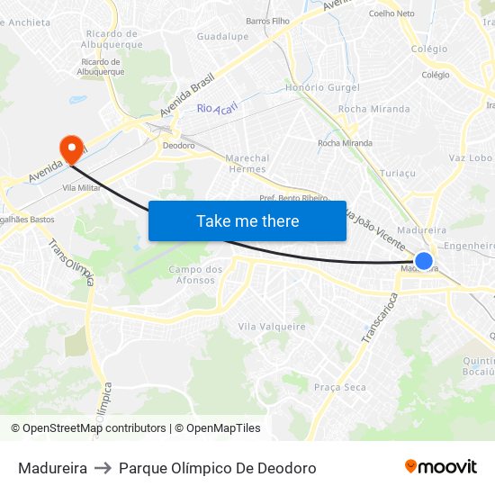 Madureira to Parque Olímpico De Deodoro map