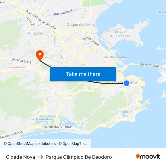 Cidade Nova to Parque Olímpico De Deodoro map