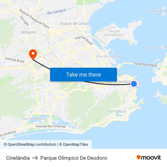 Cinelândia to Parque Olímpico De Deodoro map