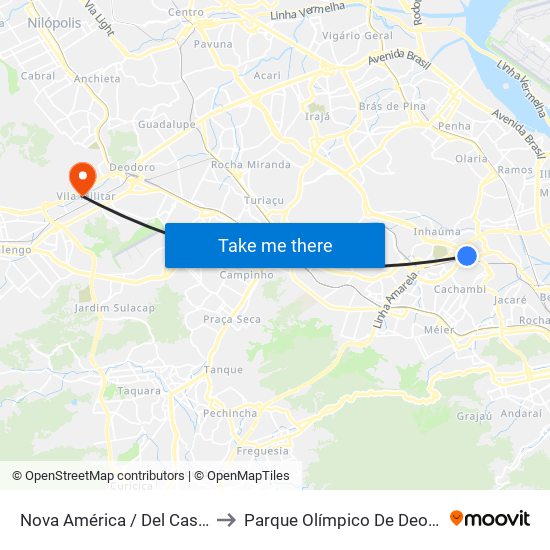 Nova América / Del Castilho to Parque Olímpico De Deodoro map