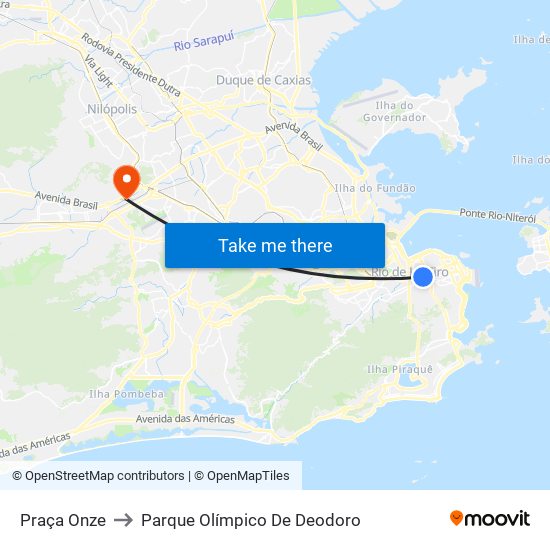 Praça Onze to Parque Olímpico De Deodoro map