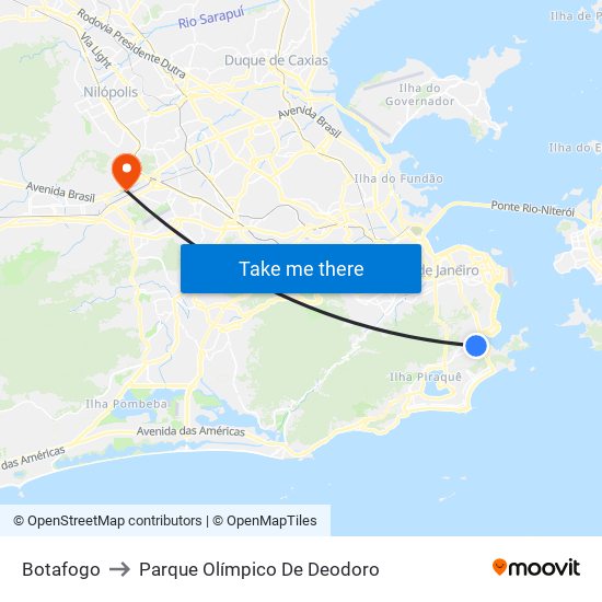 Botafogo to Parque Olímpico De Deodoro map