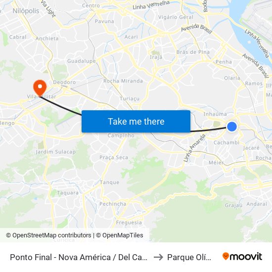 Ponto Final - Nova América / Del Castilho (Linhas 616/913 - Integração Fundão) to Parque Olímpico De Deodoro map