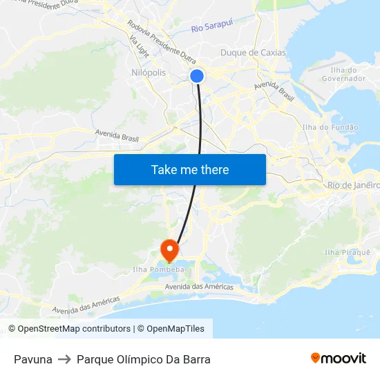 Pavuna to Parque Olímpico Da Barra map