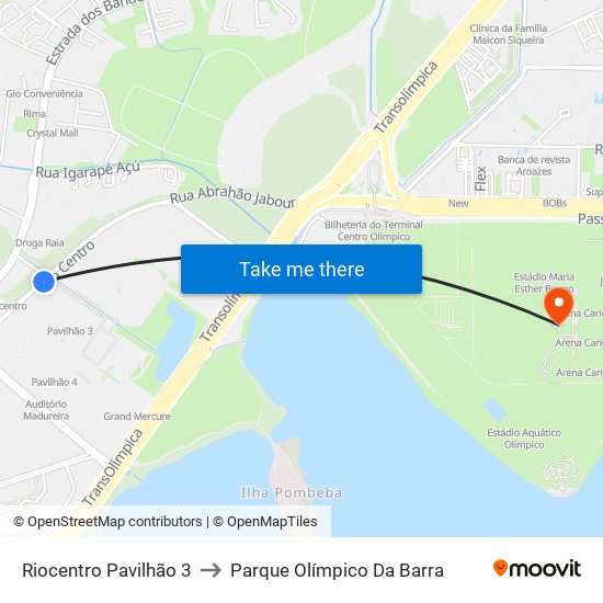 Riocentro Pavilhão 3 to Parque Olímpico Da Barra map