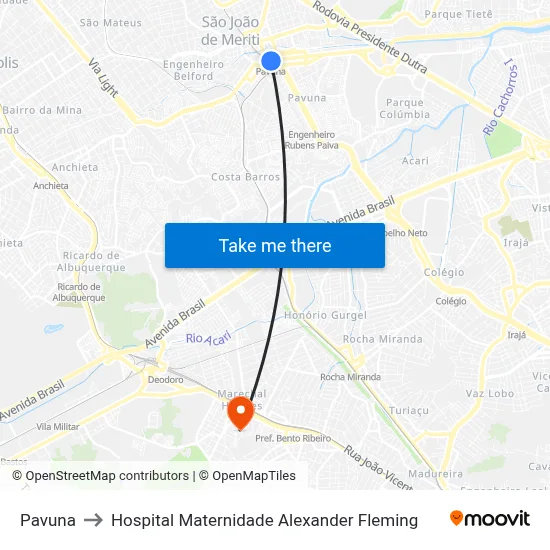Pavuna to Hospital Maternidade Alexander Fleming map