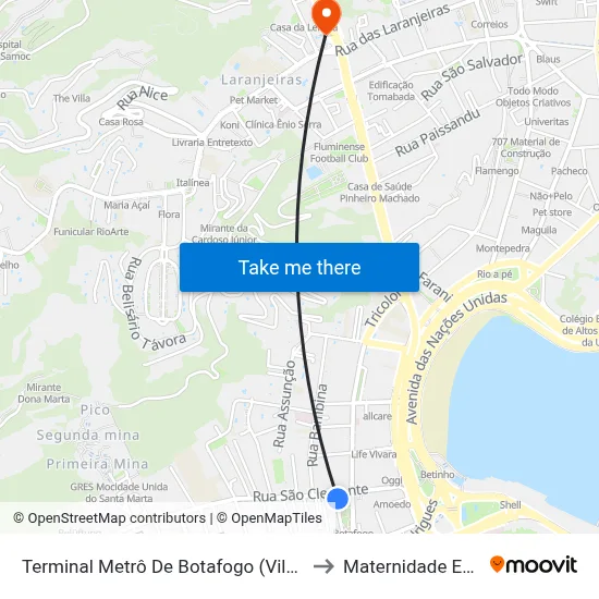 Terminal Metrô De Botafogo (Vila Isabel) to Maternidade Escola map