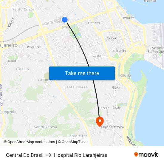 Central Do Brasil to Hospital Rio Laranjeiras map