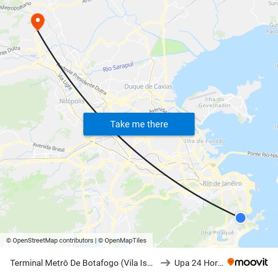 Terminal Metrô De Botafogo (Vila Isabel) to Upa 24 Horas map