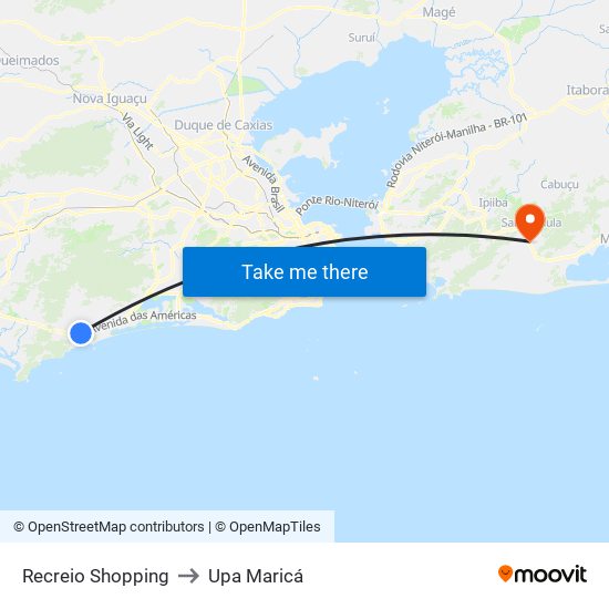 Recreio Shopping to Upa Maricá map