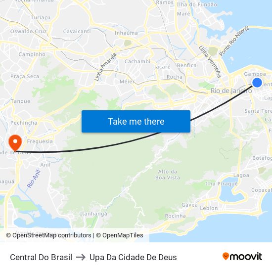Central Do Brasil to Upa Da Cidade De Deus map