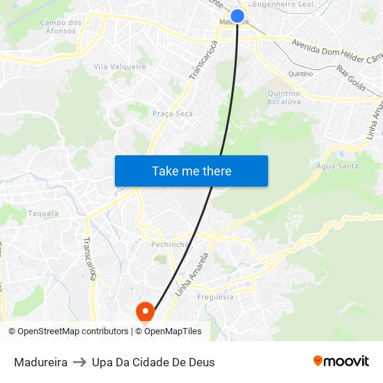 Madureira to Upa Da Cidade De Deus map