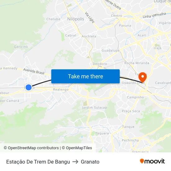 Estação De Trem De Bangu to Granato map