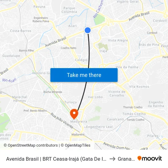 Avenida Brasil | BRT Ceasa-Irajá (Gata De Irajá) to Granato map